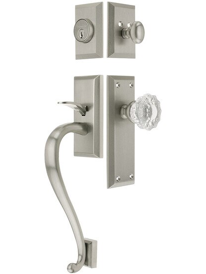 Fifth Avenue Entry Lock Set in Satin Nickel Finish with Versailles Knob and